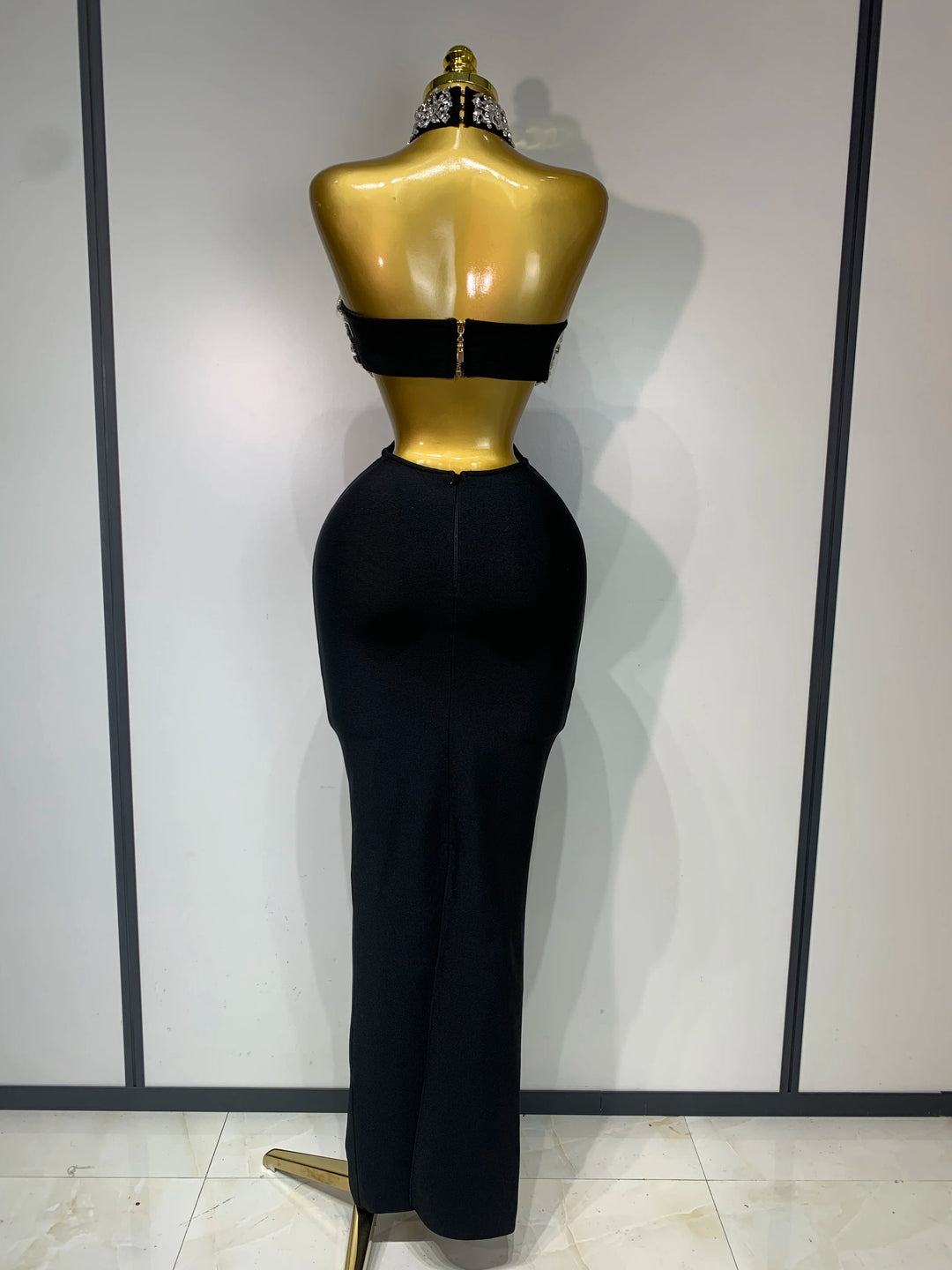 Women Backless Sparkly Crystal Bodycon Party Dress
