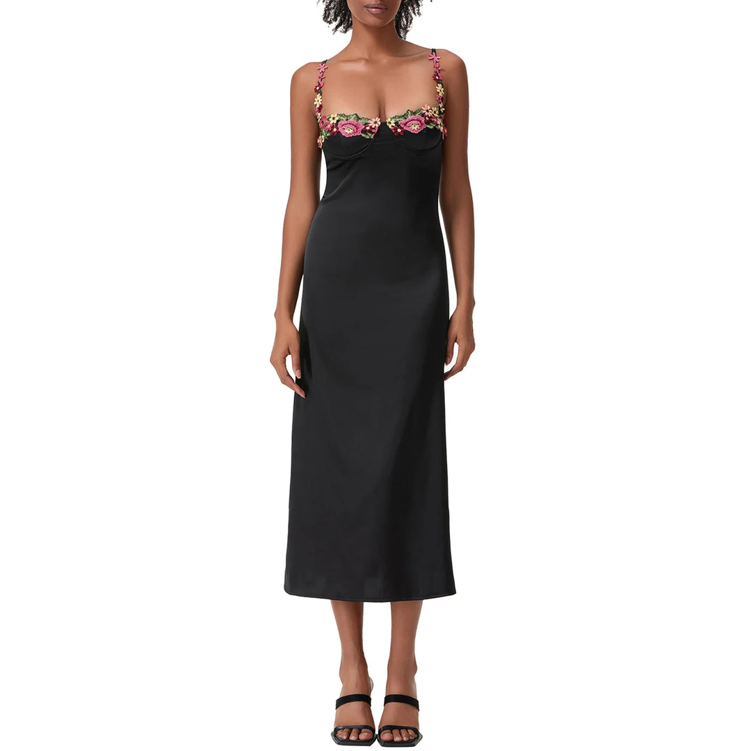 Satin Sling Bodycon Long Floral Dress Women