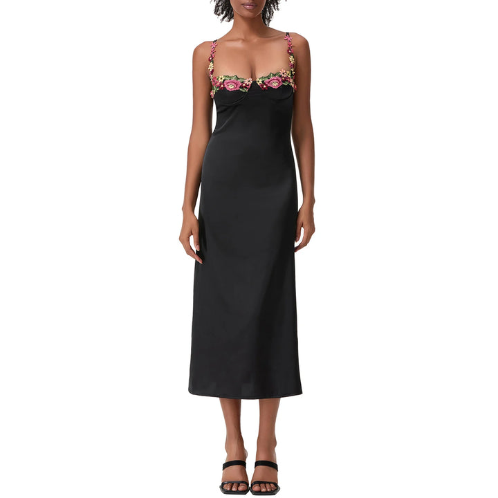 Satin Sling Bodycon Long Floral Dress Women