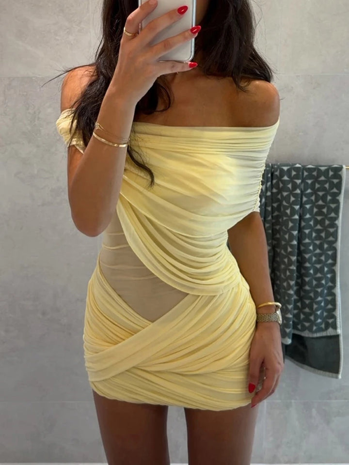Nibber Patchwork Mesh Party Dress Mini Bodycon
