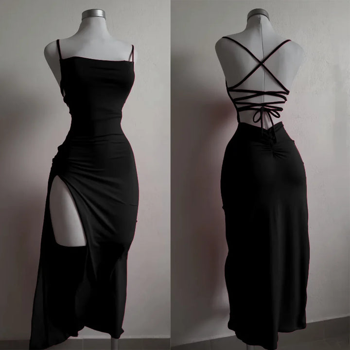 Backless Lace Up Bodycon Long Party Dress