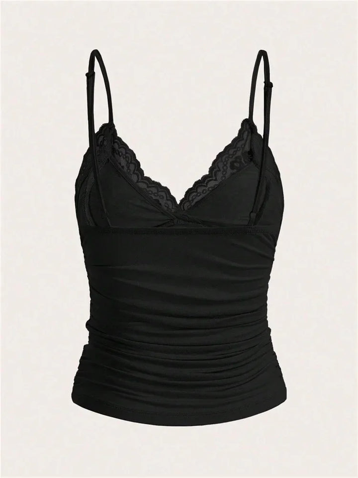 Sexy Contrast Lace Bow Front Crop Cami Top Women 2025 Summer Grunge Punk Y2K Clothes Ruched Skinny Backless Tee Shirt