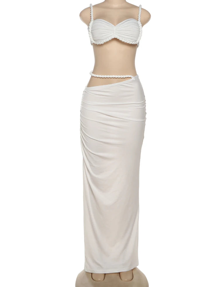 Chic Women Summer Vacation Set Pleated Crop Top
