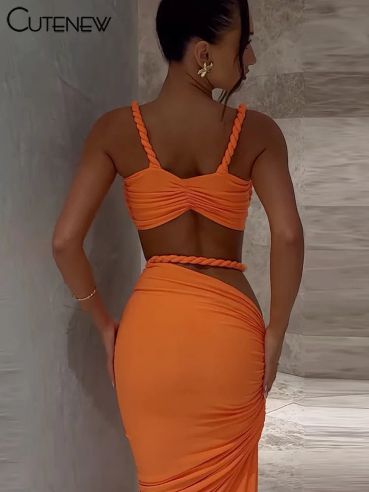 Chic Women Summer Vacation Set Pleated Crop Top