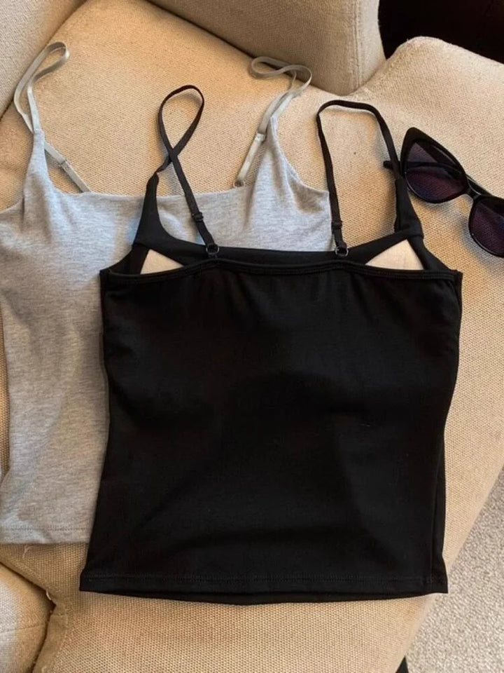 CHUANGERM Sexy Camisole Tank Top Women Simple Sling Strap Vest Slimming Summer Outerwear Inner Wear With Chest Pad For Girls