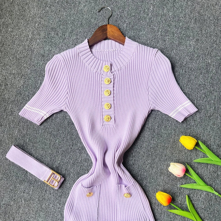YuooMuoo Women Knitted Belted Dress Bodycon Office