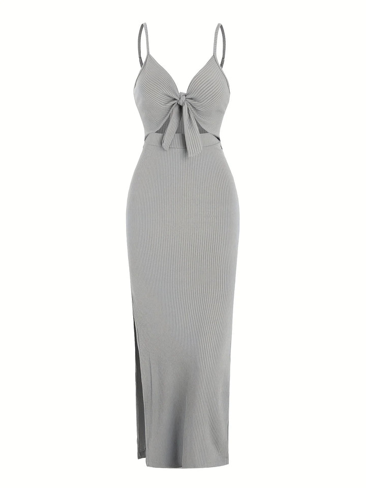 Floral Knit V Neck Sleeveless Backless Long Dress
