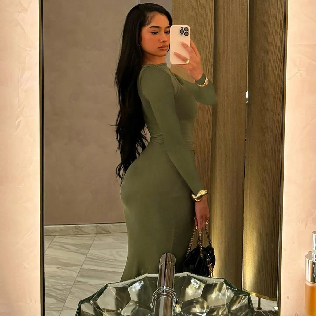 Hugcitar Premium Ruche Maxi Dress For Autumn