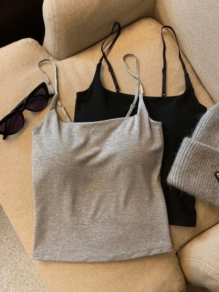 CHUANGERM Sexy Camisole Tank Top Women Simple Sling Strap Vest Slimming Summer Outerwear Inner Wear With Chest Pad For Girls