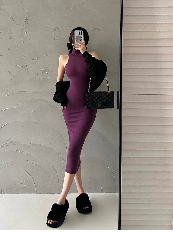 Jeyongzoo Women Exclusive Red Turtleneck Knit Midi