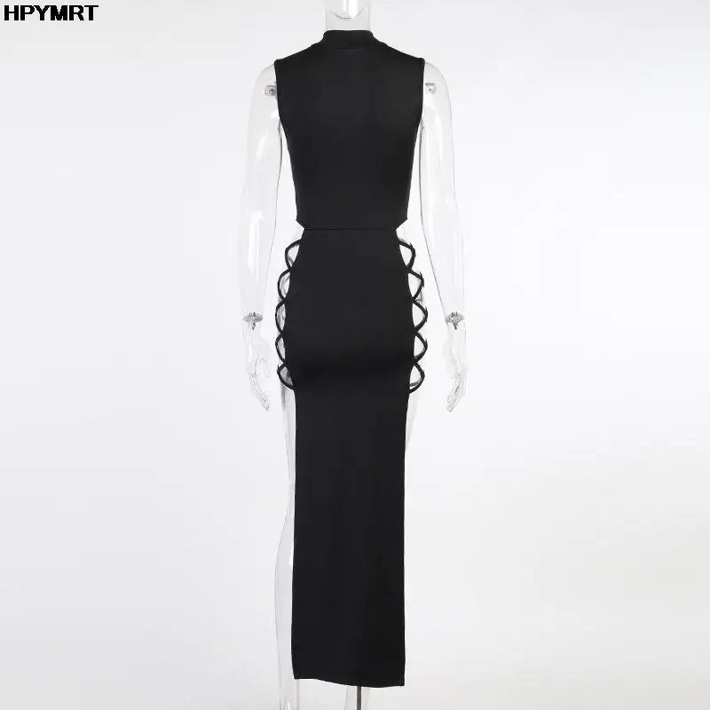 Elegant Strapless Black Bodycon Maxi Evening Dress