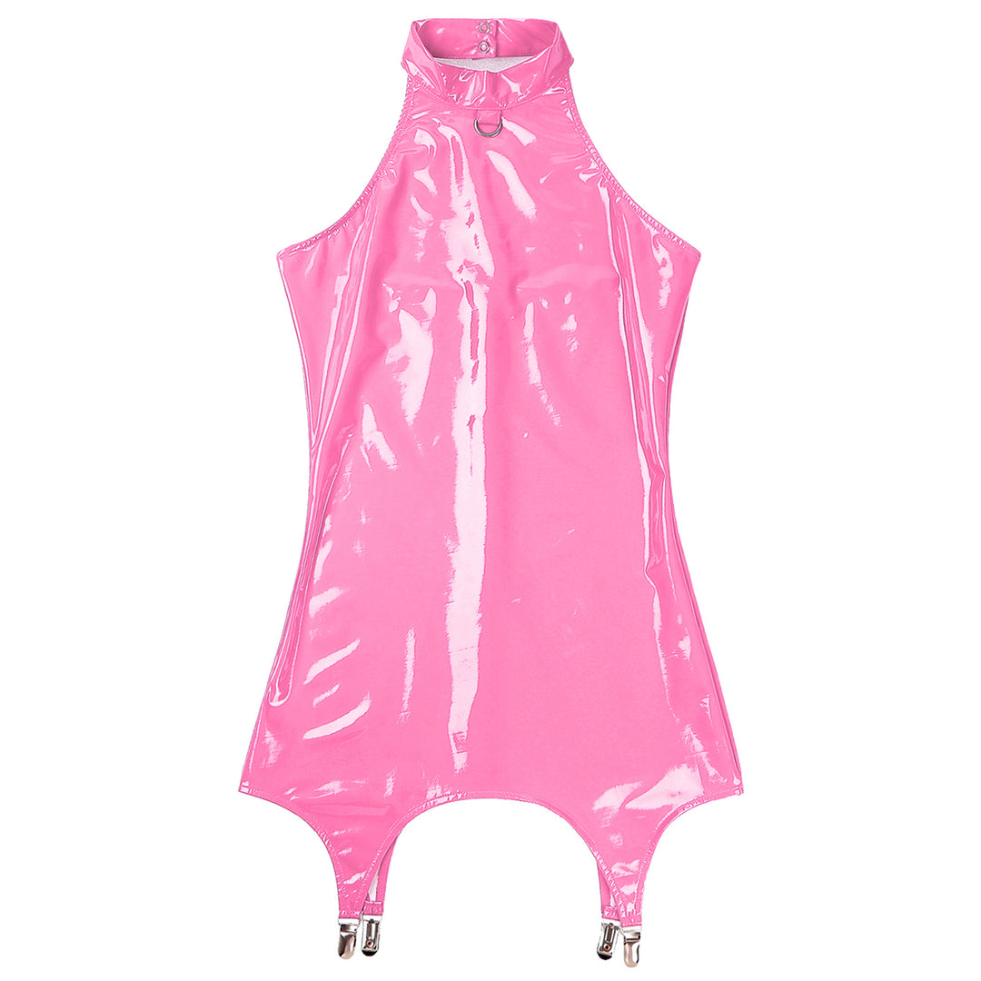 Yartina Glossy Patent V Neck Mini Dress