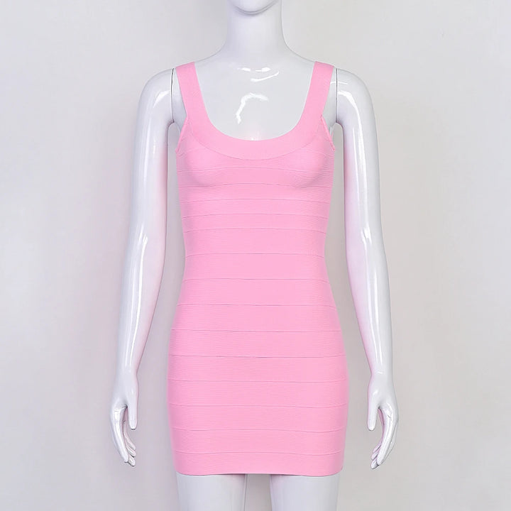 Beaukey Pink Bandage Mini Dress Backless Bustier