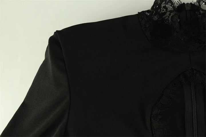 Ahagaga Black Lace Patchwork Bodycon Dress