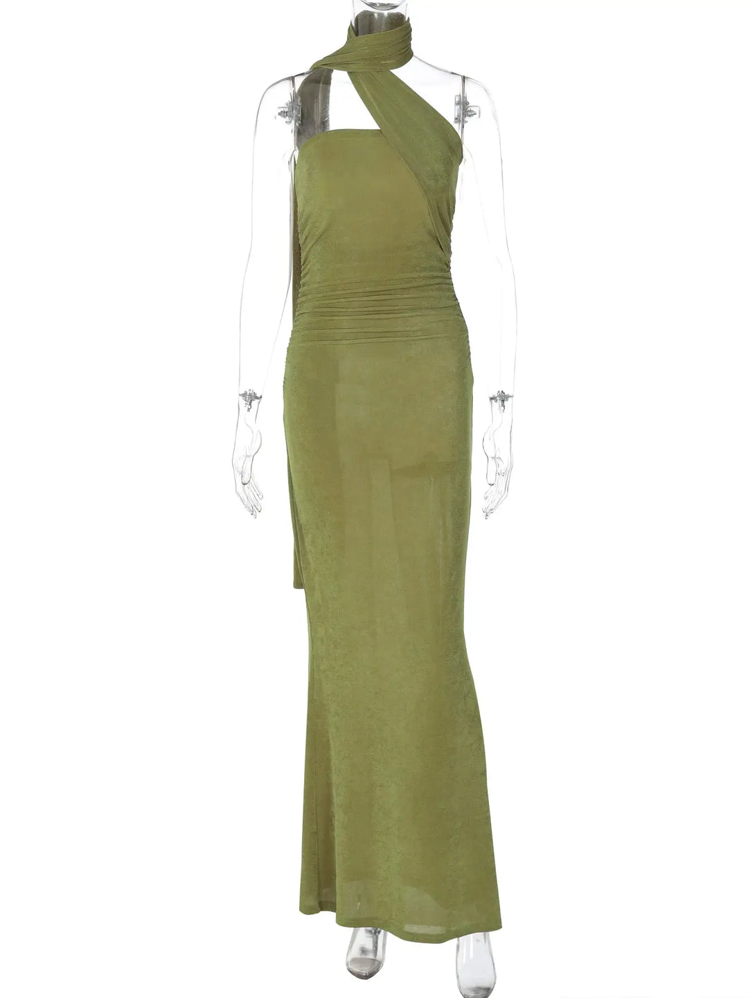 Hugcitar Halter Solid Sleeveless Backless Ruched Sexy Bodycon Maxi Prom Dress Summer Women Elegant Outfit Evening Party Birthday