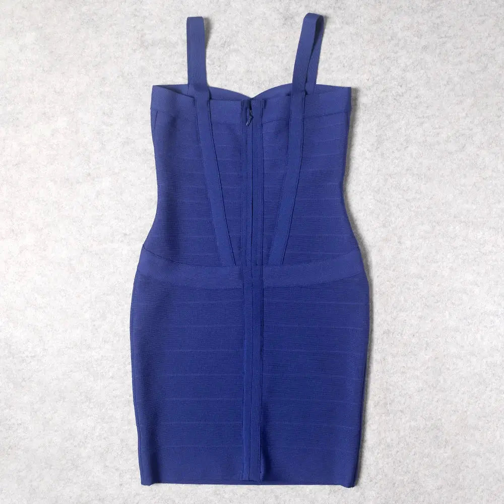 BEAUKEY Blue Spaghetti Strap Women Mini Bandage Dress Bodycon Sexy Above Knee Length Bodycon Party Club Dress XL Classic Vestido