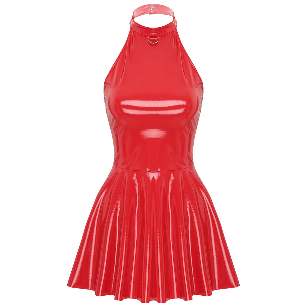 Luxury Glossy Patent Leather Mini A Line Dress