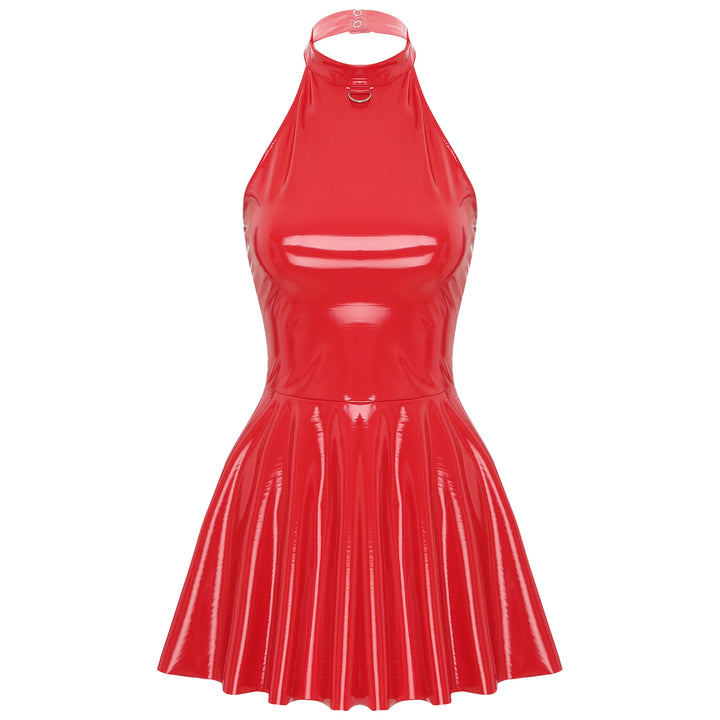 Luxury Glossy Patent Leather Mini A Line Dress