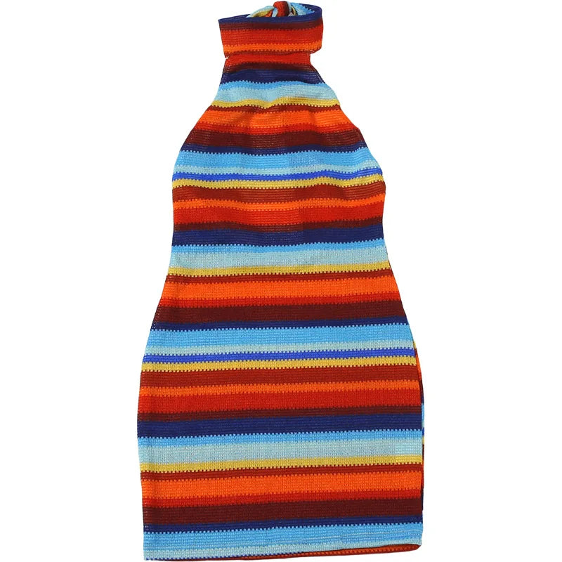 Luxurious Knit Stretch Stripe Halter Dress