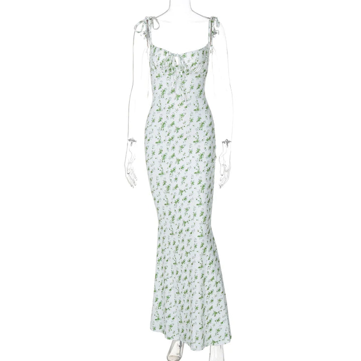 Floral Sleeveless Backless Lace Up Bodycon Maxi