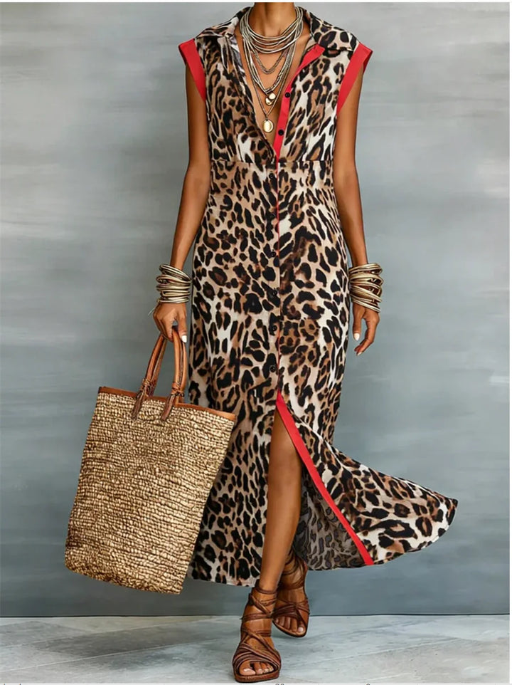 Summer Women Leopard Print Maxi Dress