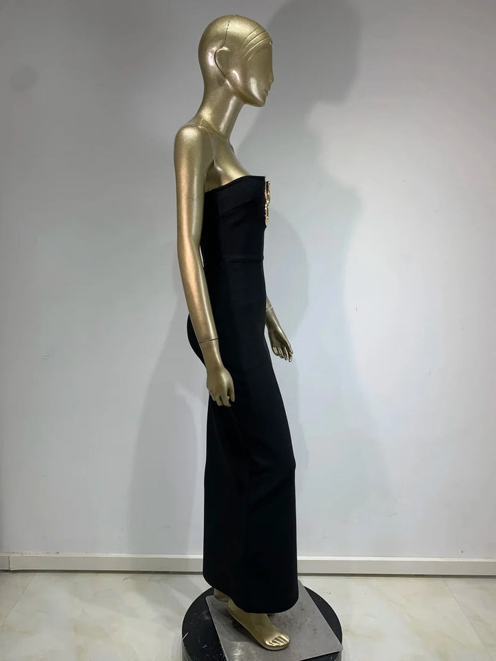 Laura Kors Black Knit Maxi Dress Slim Fit Stretchy