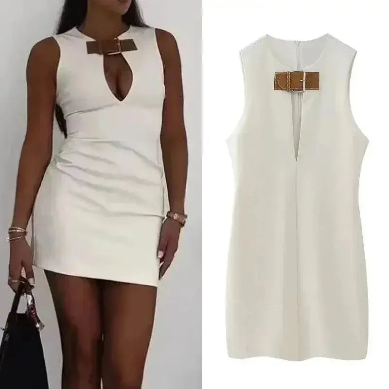 Off White Cut Out Bodycon Mini Dress For Summer Party Chic
