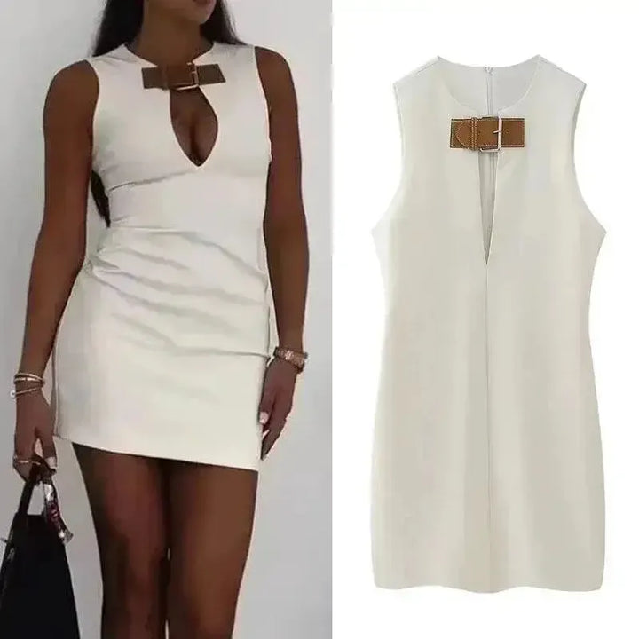 Off White Cut Out Bodycon Mini Dress For Summer Party Chic