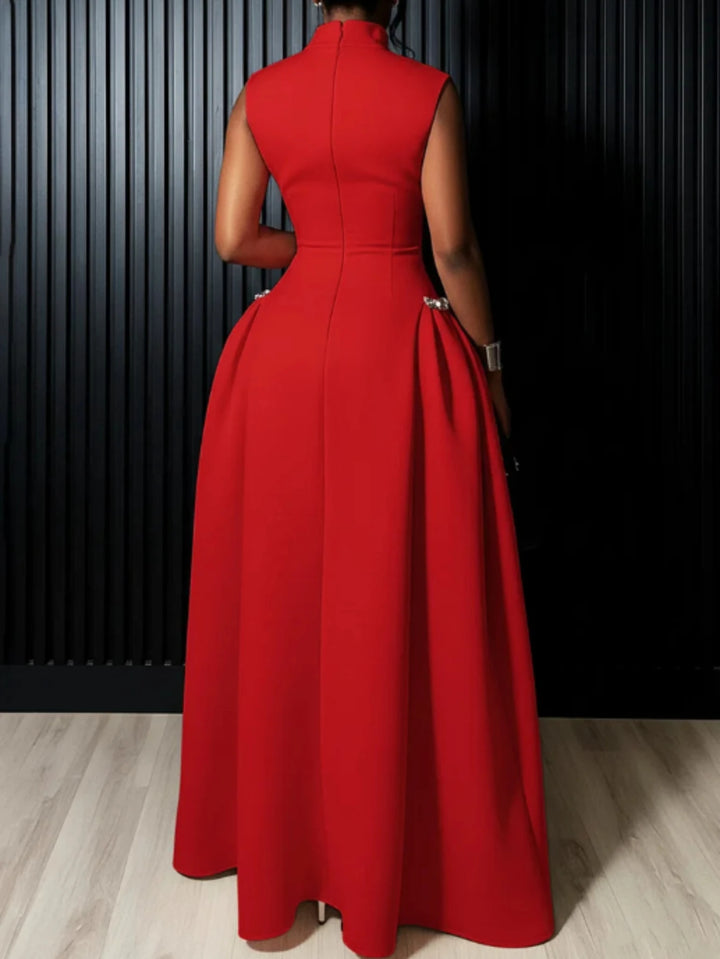 Elegant Women High Neck Sleeveless Fitted Maxi Dress For Formal Wedding Gal