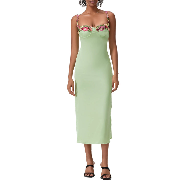 Satin Sling Bodycon Long Floral Dress Women