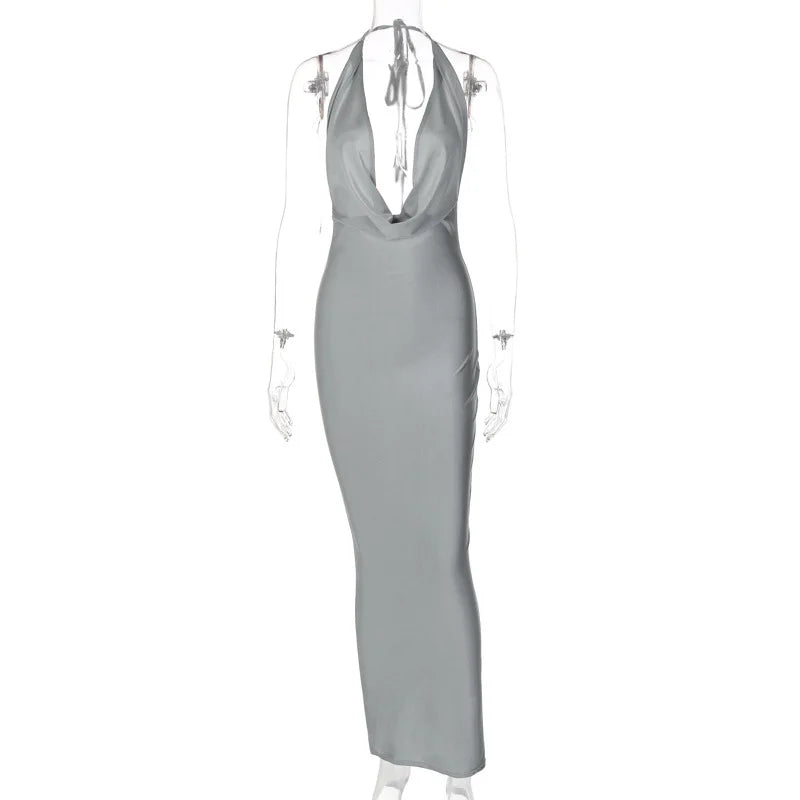 Elegant Backless Halter Midi Dress Premium Knit