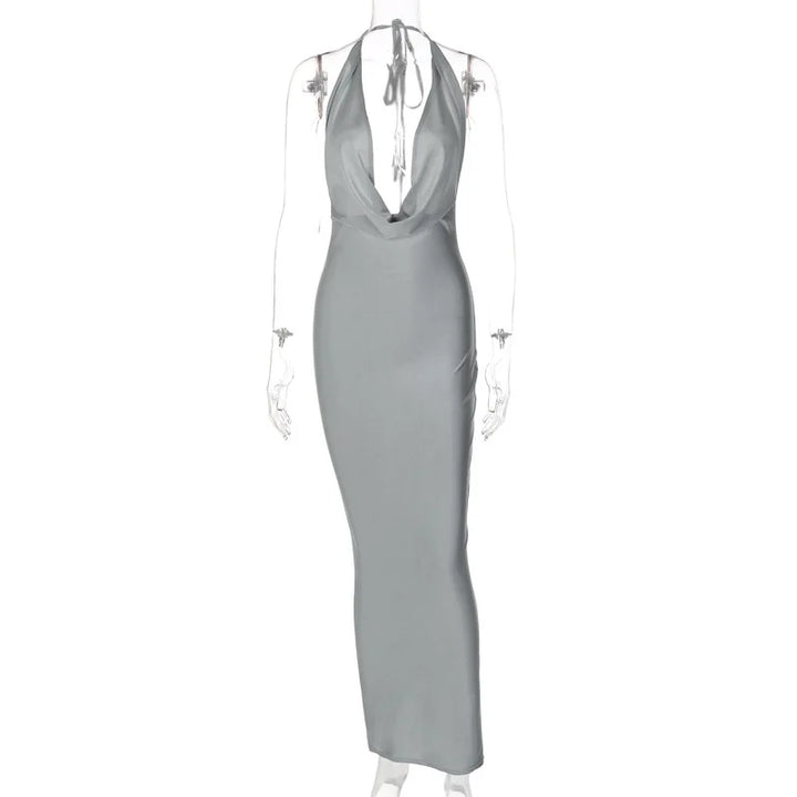 Elegant Backless Halter Midi Dress Premium Knit