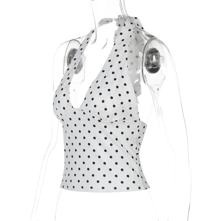 Dulzura Polka Dot Knitted Halter Backless Top