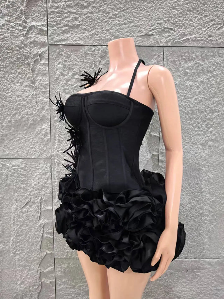 Black Floral Two Piece Strapless Bodycon Dress