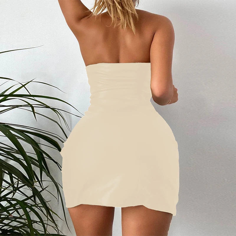 Exquisite Faux Leather Tube Mini Dress