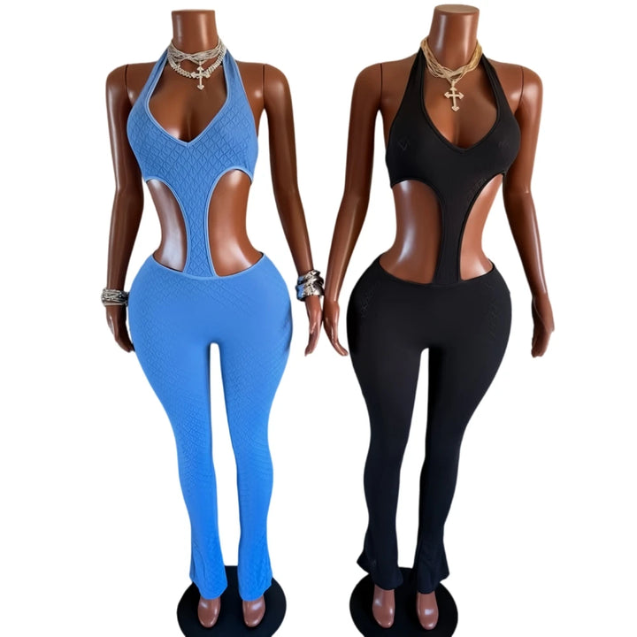 Fagadoer Lace Patchwork Bodycon Backless Jumpsuit