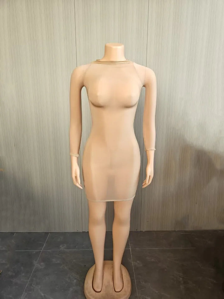 Oil Shiny See Through Bodycon Mini Dress