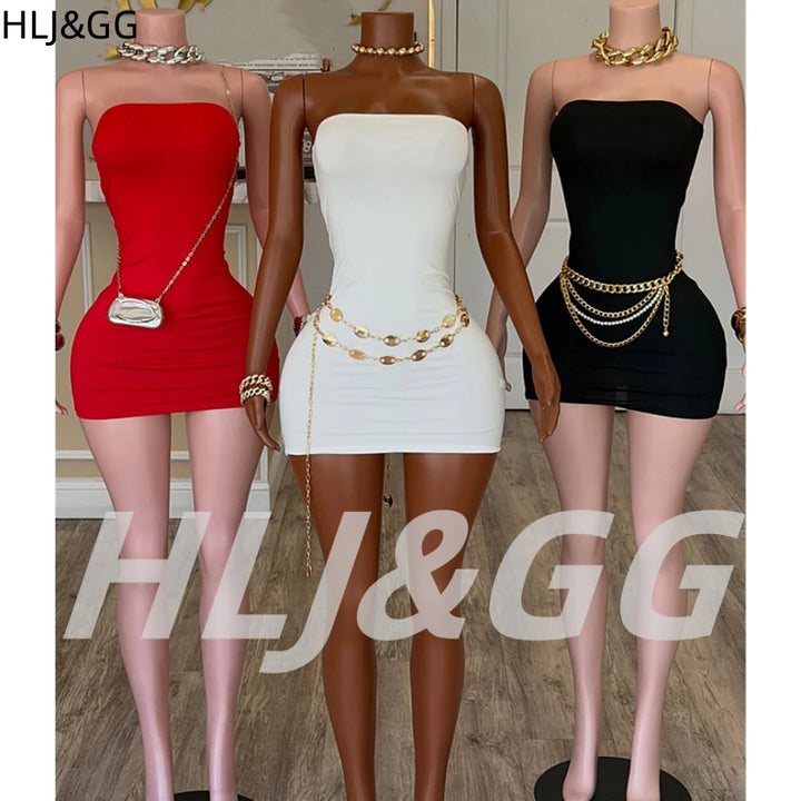 HLJ&amp;GG Sexy Hot Girl See Through Bodycon Mini Dresses Women Off Shoulder Sleeveless Slim Veardios Fashion Party Club Streetwear