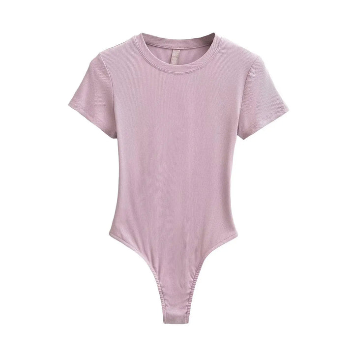 Women Summer Short Sleeve O-neck Slim Fit Knit Bodysuit