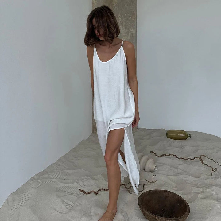 HiLoc Signature White Soft V Neck Midi Nightgown