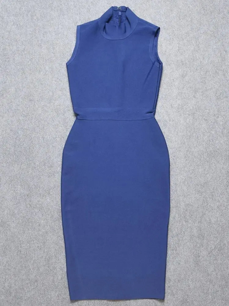 Beaukey Blue Bandage Maxi Dress Women Bodycon Knit