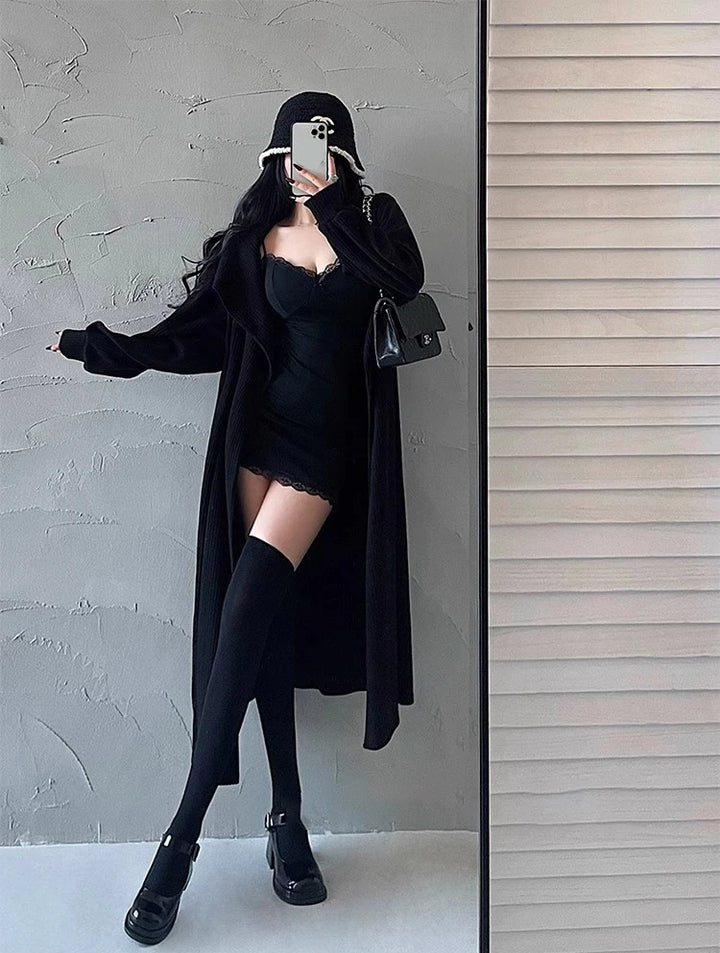 JeYongZoo Black Y2K Lace Bodycon Mini Dress