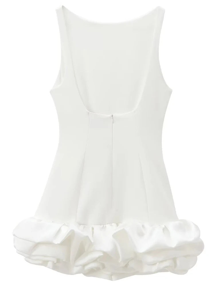White Backless Ruffle Bodycon Mini Dress For Women
