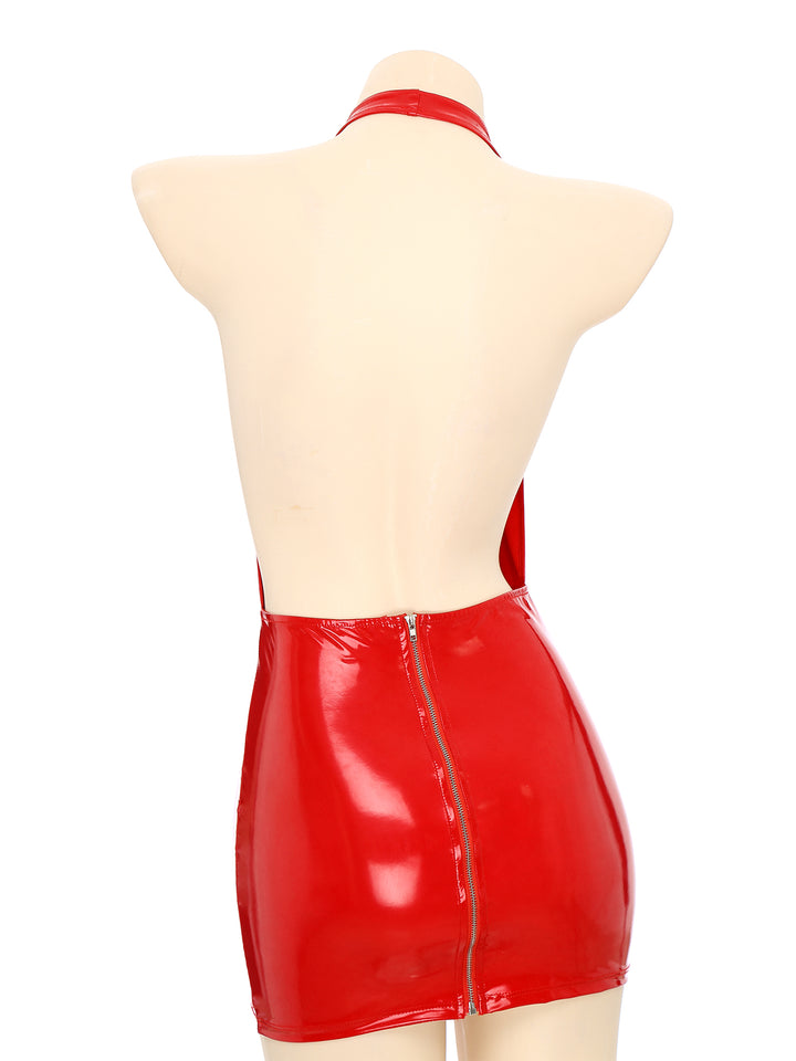 Freebily Womens Patent Leather Mini Dress Sheath