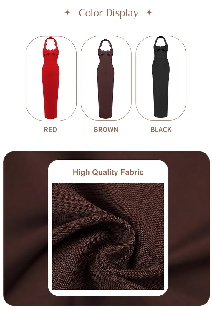 Vj Gachi Elegant Knit Halter Black Evening Gown