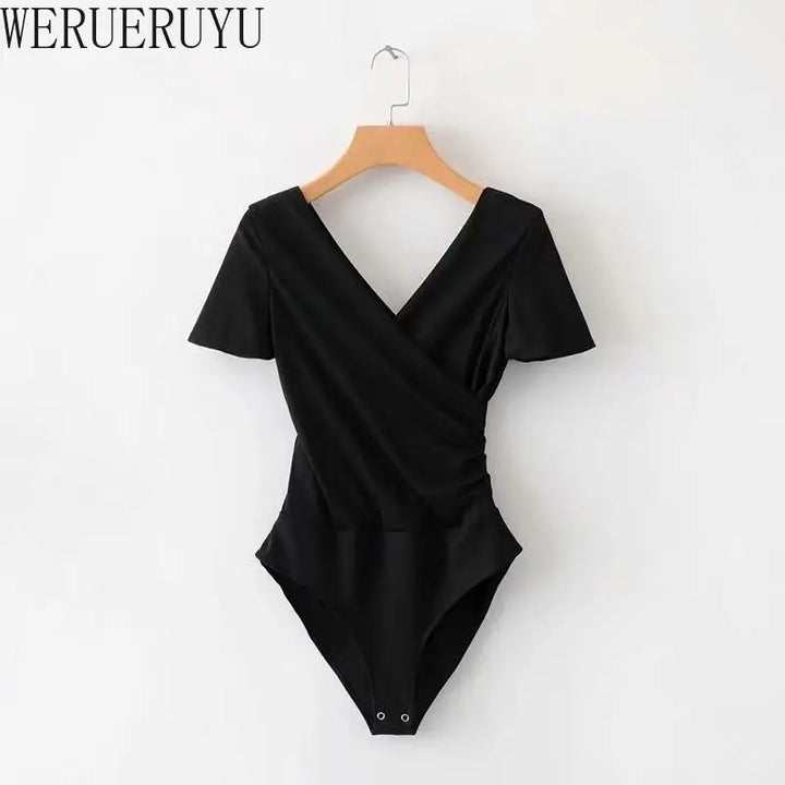 Elegant Sexy White Black V Neck Summer Bodysuit
