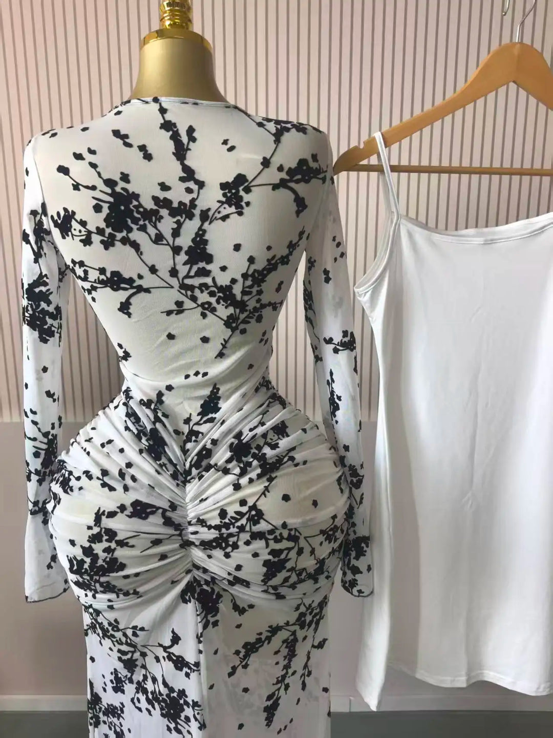 Elegant Long Sleeve Mesh Gown With Sheer Lining