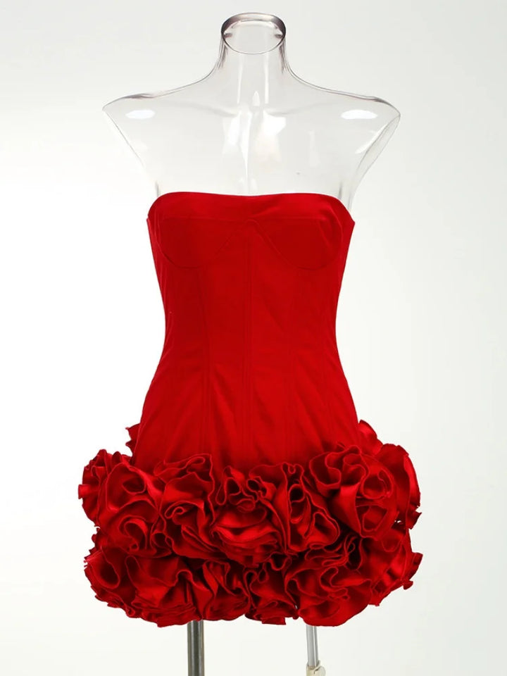 VJ GOCHI Red Strapless Backless Floral Mini Dress