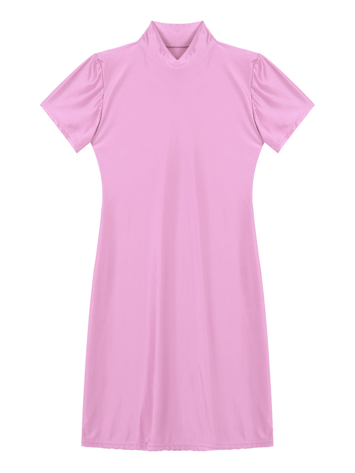 Signature Glossy Mock Neck Mini Dress For Tropical