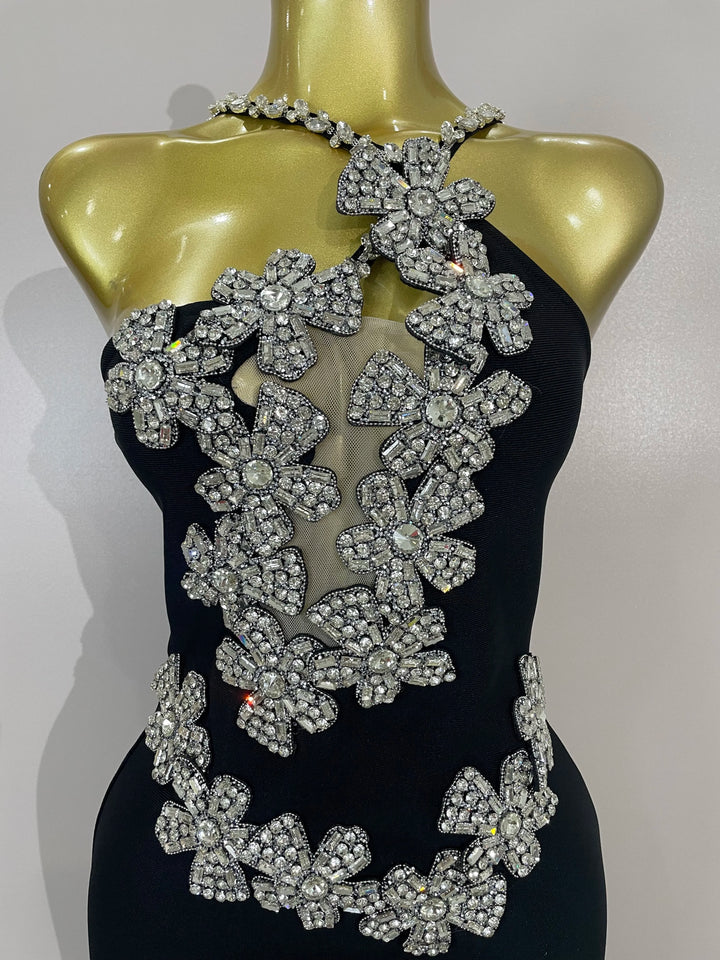 White Sparkly Crystal Diamond Backless Bodycon